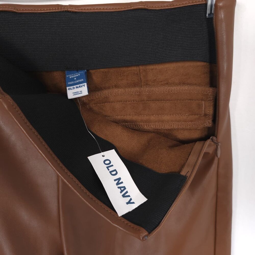 OLD NAVY Womens New Pants 4 Faux Leather Extra High Rise Skinny Brown - Picture 2 of 12